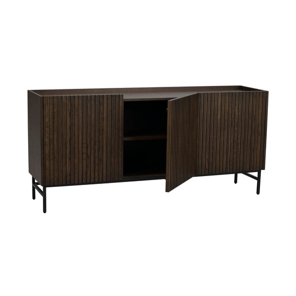 Tamno smeđa niska hrastova komoda 160x75 cm Halifax - Rowico-image-4