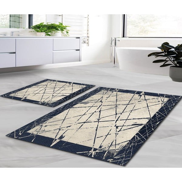 Plave/bež kupaonske prostirke u setu 2 kom 60x100 cm Geometric – Mila Home-image-1