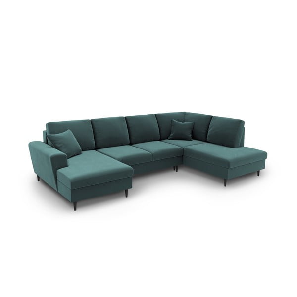 Petrolej zelena baršunasti sklopiva/s prostorom za odlaganje kutna garnitura (s desnim kutom/u obliku slova "U") Kyoto – Cosmopolitan Design-image-1