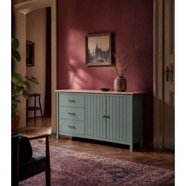 Zelena/u prirodnoj boji niska komoda od masivnog bora 150x80 cm Miranda – Marckeric-image-4