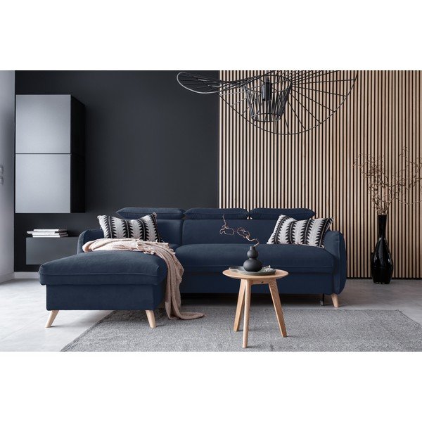 Tamno plava baršunasta sklopiva kutna garnitura (s lijevim kutom) Sweet Harmony – Miuform-image-1