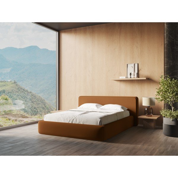 Tapecirani bračni krevet s prostorom za odlaganje s podnicom 140x200 cm boje terakote Kiana – Makamii-image-1
