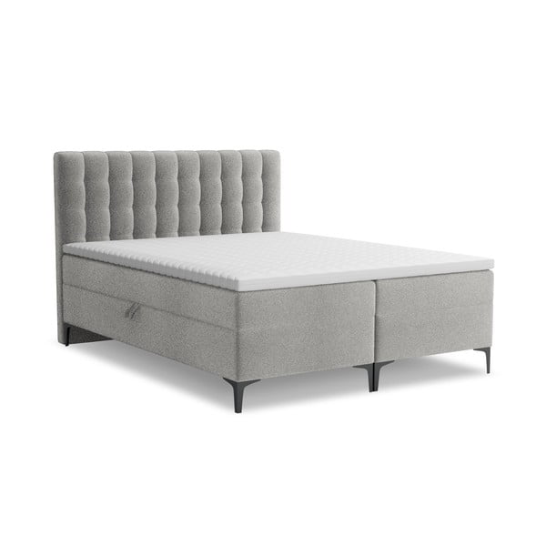 Svijetlo sivi boxspring krevet s prostorom za odlaganje 160x200 cm Puhala – Makamii
