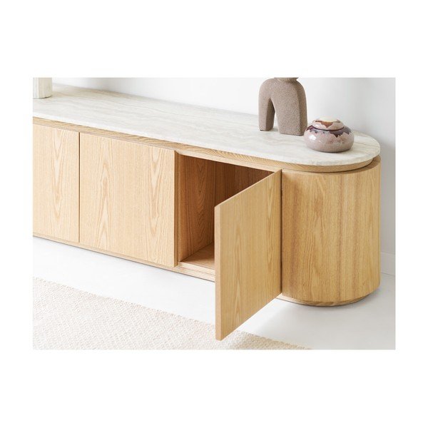 Krem/u prirodnoj boji TV komoda s kamenom pločom stola 160x45x40 cm Larvik – House Nordic-image-1