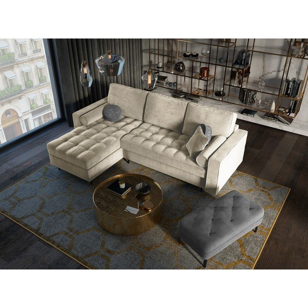 Bež baršunasta kutna garnitura Milo Casa Santo, lijevi kut-image-1