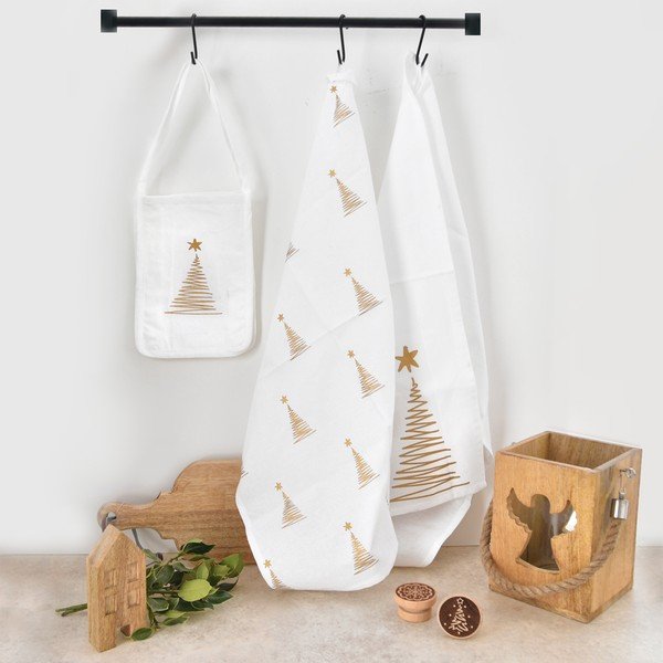 Pamučne kuhinjske krpe s torbom u setu s božićnim motivom 50x70 cm – Orion-image-1