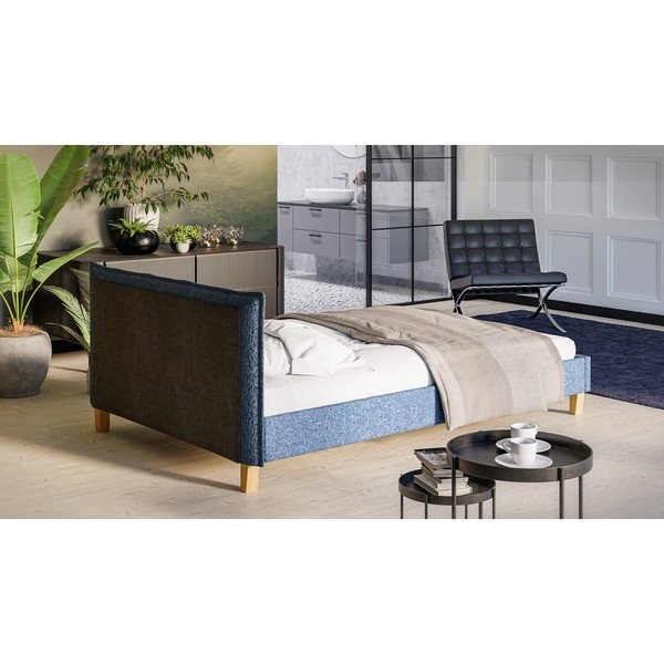 Plavi tapecirani bračni krevet s podnicom 140x200 cm Tina - Ropez-image-3