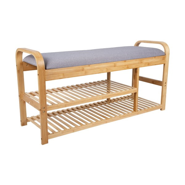 Stalak za cipele s klupom od sivo-prirodnog bambusa - Leitmotif