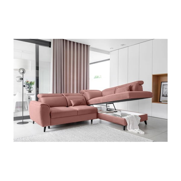 Ružičasta baršunasti sklopiva/s prostorom za odlaganje kutna garnitura (s desnim kutom/u obliku slova L) Noble – ELTAP-image-3