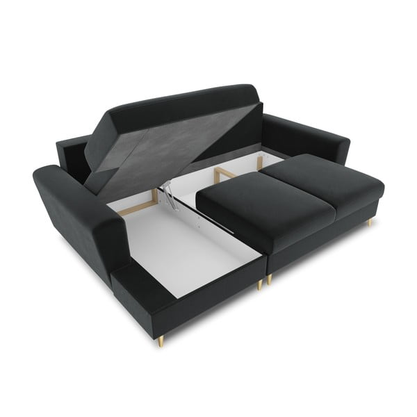 Tamno siva baršunasti sklopiva/s prostorom za odlaganje kutna garnitura (s lijevim kutom/s ležaljkom) Kyoto – Cosmopolitan Design-image-3
