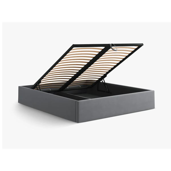 Sivi tapecirani bračni krevet s prostorom za odlaganje/bez uzglavlja s podnicom 160x200 cm Susan – Micadoni -image-3