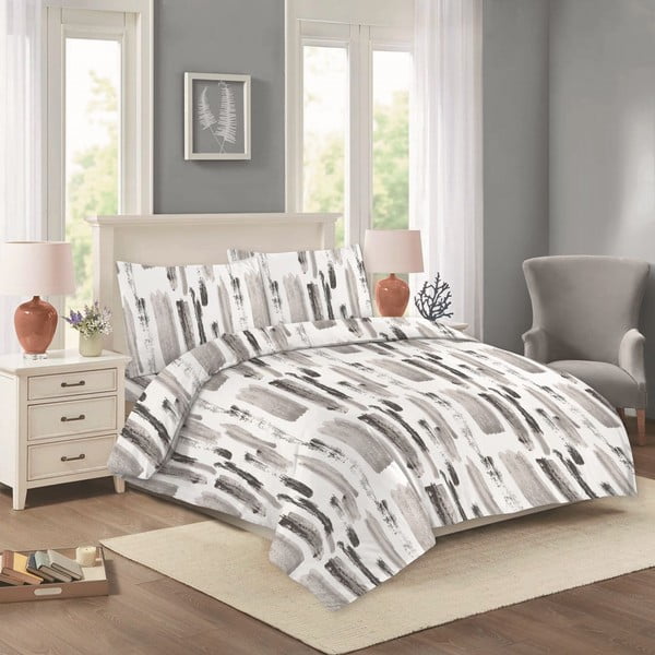 Bijela/siva pamučna posteljina za bračni krevet/za produženi krevet 200x220 cm Nora – Cotton House
