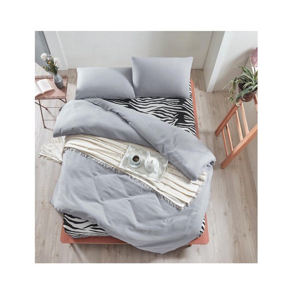 Siva posteljina s plahtom Permento Gris, 200 x 220 cm