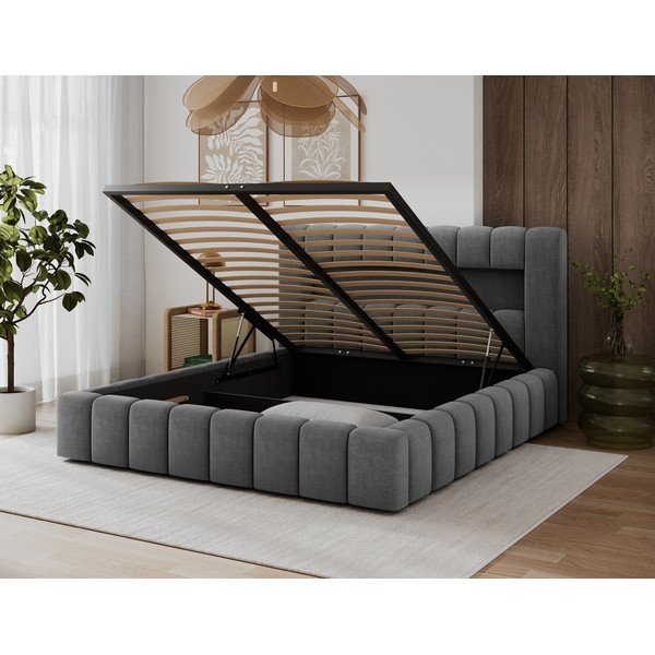 Sivi tapecirani bračni krevet s prostorom za odlaganje s podnicom 160x200 cm Lamica – ELTAP-image-2