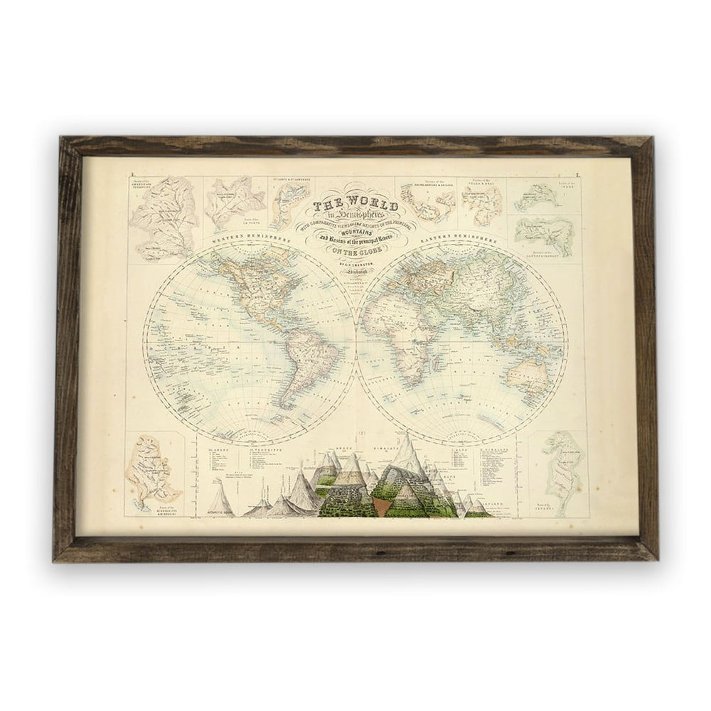 Slika u drvenom okviru Globe, 70 x 50 cm
