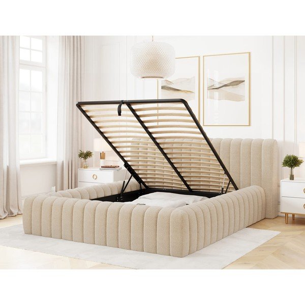 Bež tapecirani bračni krevet s prostorom za odlaganje s podnicom 160x200 cm Carilla – ELTAP-image-2