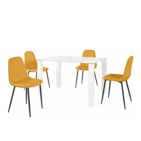 Set za blagovaonski stol i 4 žute Støraa Dante stolice, dužina stola 120 cm
