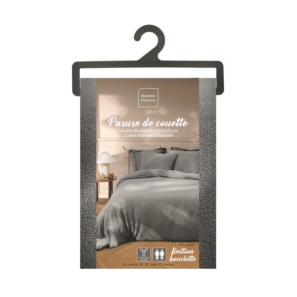 Antracitno siva posteljina za bračni krevet/za produženi krevet od mikropliša 240x220 cm Helena – douceur d'intérieur-image-4