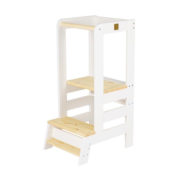 Bijeli/u prirodnoj boji toranj za učenje od masivnog bora Montessori – Meowbaby