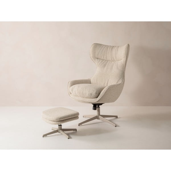 Bež okretna fotelja s naslonjačem za noge od bouclé tkanine Kenzi – Micadoni -image-3