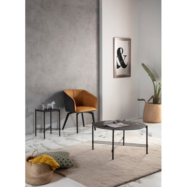 Crni stolić za kavu sa staklenom pločom u mramornom dekoru Marckeric, ø 84 cm-image-1