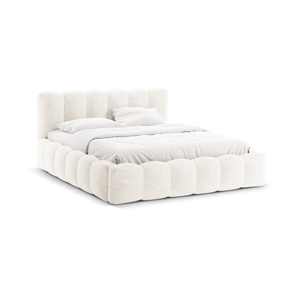 Krem tapecirani bračni krevet s prostorom za pohranu s podnicom 160x200 cm Lupine – Micadoni Home-image-3