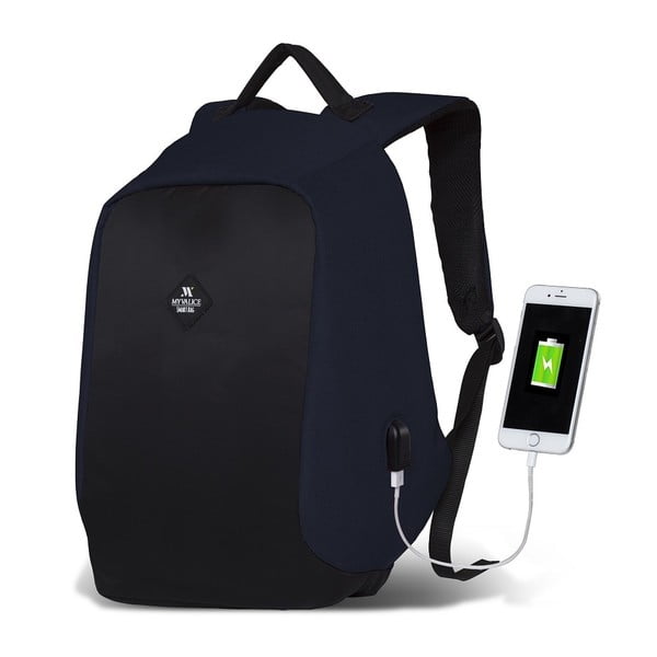 Tamnoplavo-crni ruksak s USB priključkom My Valice SECRET Smart Bag