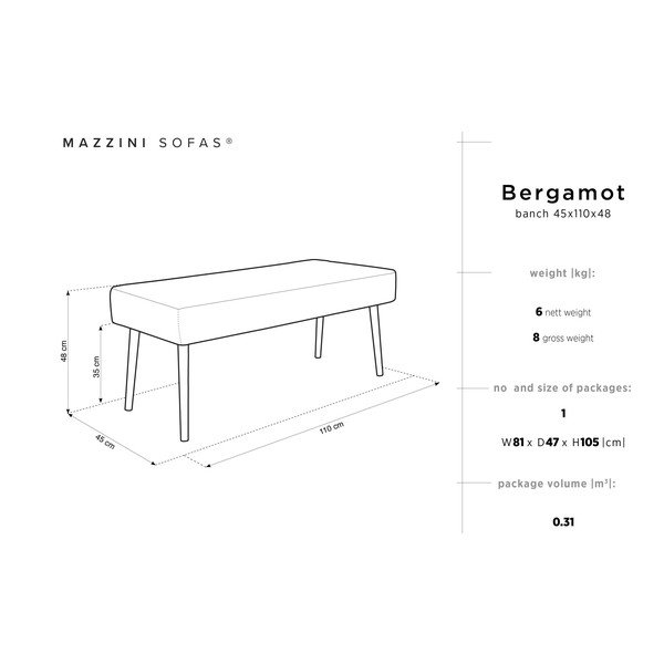 Crvena klupa Mazzini Sofas Bergamot-image-3