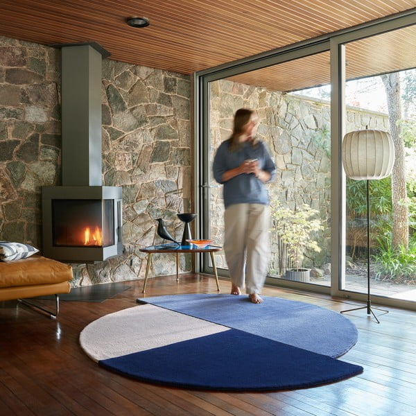 Plavi ručno rađen vunen okrugao tepih ø 150 cm Mia Segment – Flair Rugs-image-2