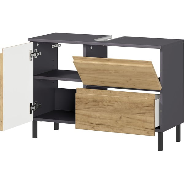 Tamno sivi ormarić za sudoper u dekoru hrasta 80x56 cm Salinas - Germania-image-3