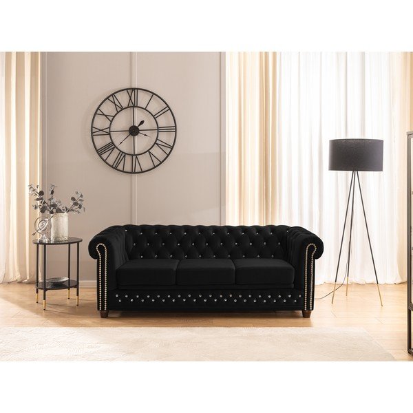 Crna baršunasti sklopiva sofa 203 cm York Blik – Ropez-image-1