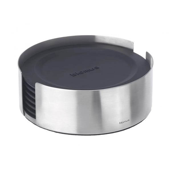 Crni/u srebrnoj boji silikonski podmetači za čaše u setu 6 kom sa stalkom Lareto – Blomus-image-1