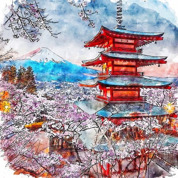 Slika 90x90 cm Chureito Pagoda – Fedkolor