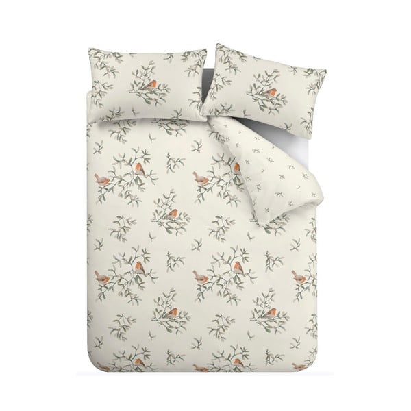 Krem flanelska posteljina za krevet za jednu osobu 135x200 cm Mistletoe Robins – Catherine Lansfield