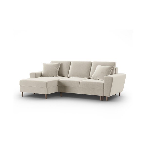 Bež baršunasti sklopiva/s prostorom za odlaganje kutna garnitura (s lijevim kutom/s ležaljkom) Kyoto – Cosmopolitan Design-image-4