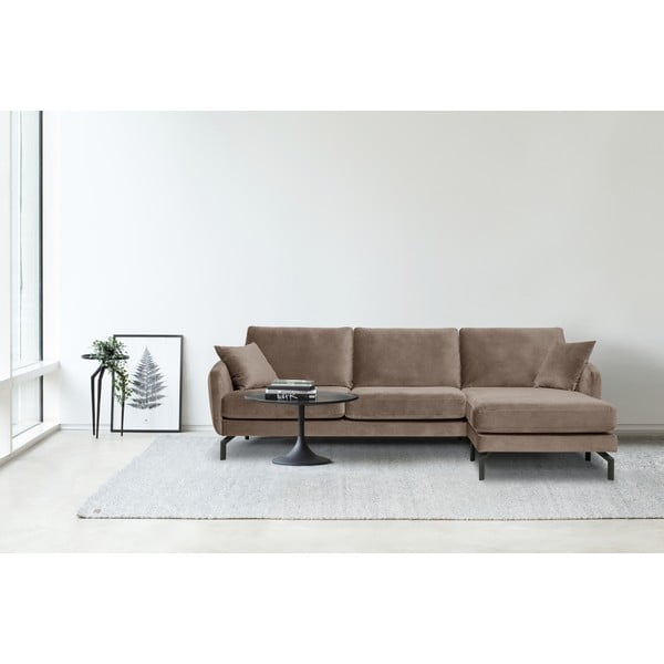 Smeđe-siva kutna garnitura s baršunastom površinom Scandic Magic, desni kut-image-1