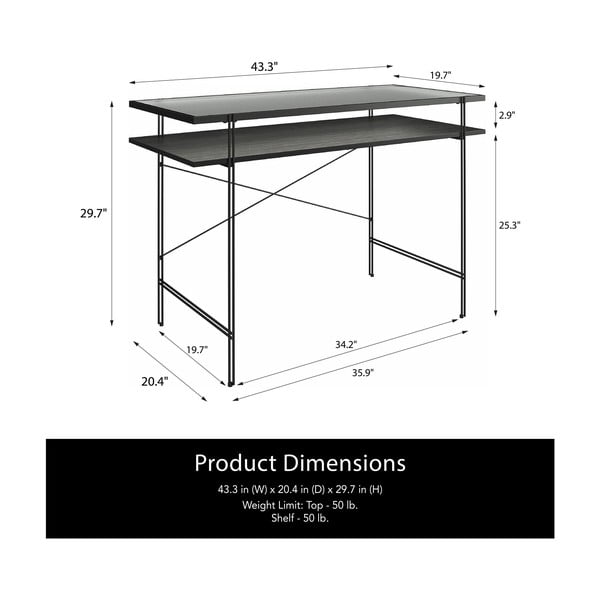 Radni stol sa staklenom pločom stola 49x108 cm Wainwright – Støraa-image-2