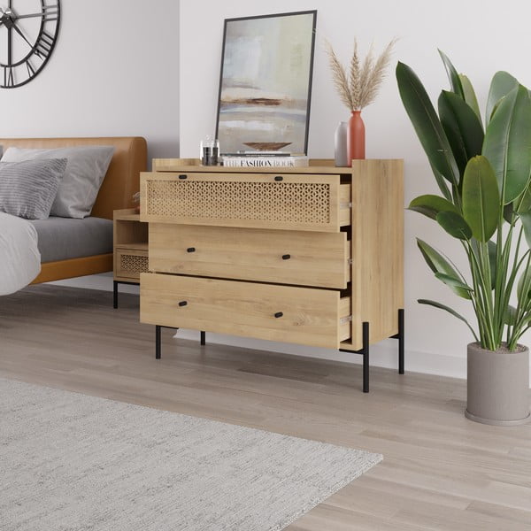 Niska komoda u dekoru hrasta u prirodnoj boji 90x80 cm Mayra – Marckeric-image-3