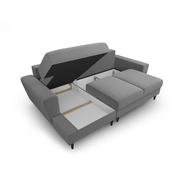 Svijetlo siva baršunasti sklopiva/s prostorom za odlaganje kutna garnitura (s lijevim kutom/s ležaljkom) Kyoto – Cosmopolitan Design-image-3