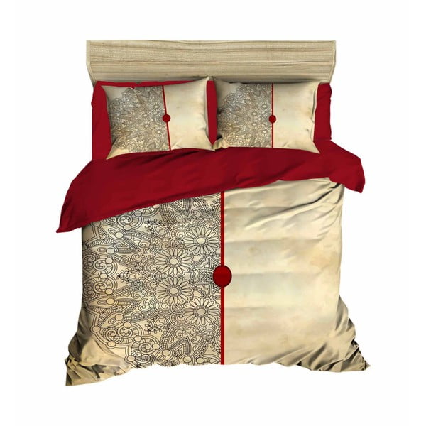 Crvena/bež satenska posteljina za bračni krevet/za produženi krevet 200x220 cm – Mijolnir