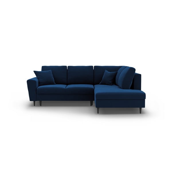 Plava baršunasti sklopiva/s prostorom za odlaganje kutna garnitura (s desnim kutom/u obliku slova L) Kyoto – Cosmopolitan Design