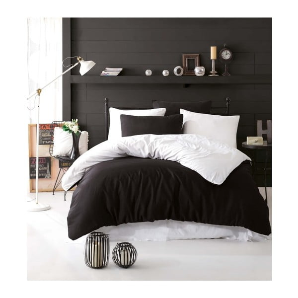 Crno bijela posteljina s posteljinom za bračni krevet Permento Baka, 200 x 220 cm