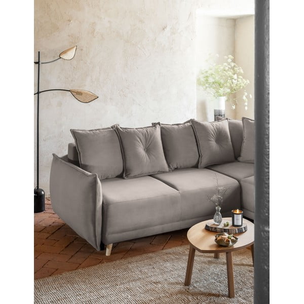 Svjetlo smeđa sklopiva kutna garnitura od samta (s desnim kutom) Lazy Lukka – Miuform-image-4