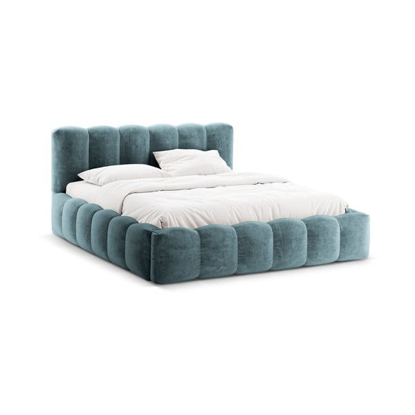 Plavi tapecirani bračni krevet s prostorom za pohranu s podnicom 200x200 cm Lupine – Micadoni Home-image-3