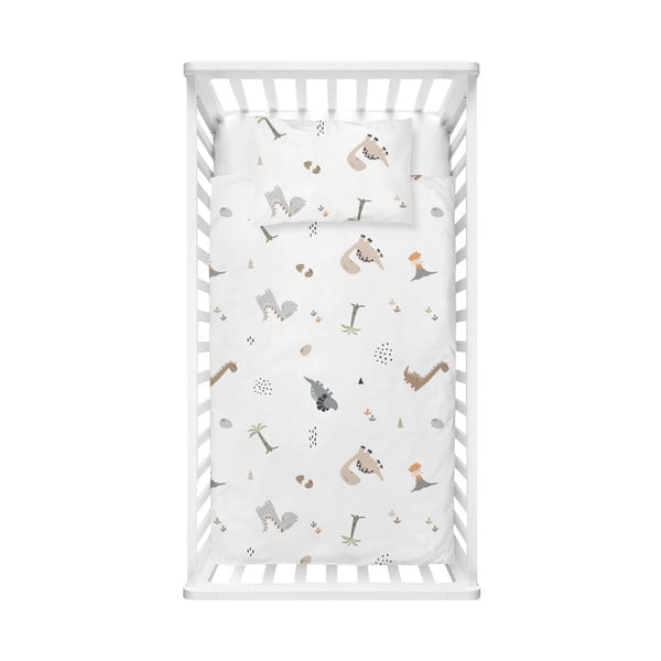 Bijela dječja posteljina za dječji krevetić od renforce pamuka 100x150 cm Dinozor – Mijolnir