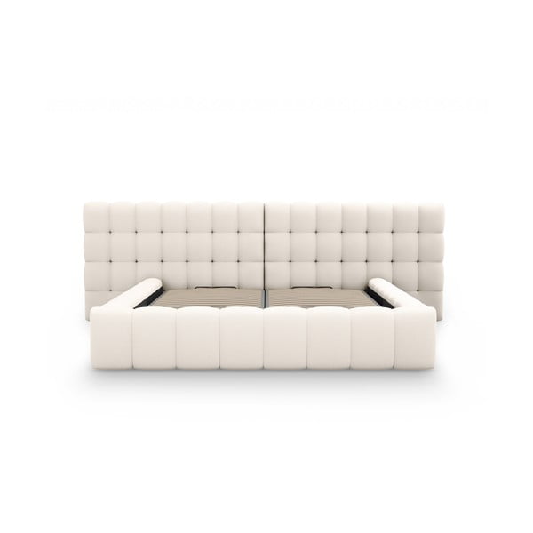 Krem tapecirani bračni krevet s prostorom za pohranu s podnicom 180x200 cm Mamaia – Micadoni Home-image-4