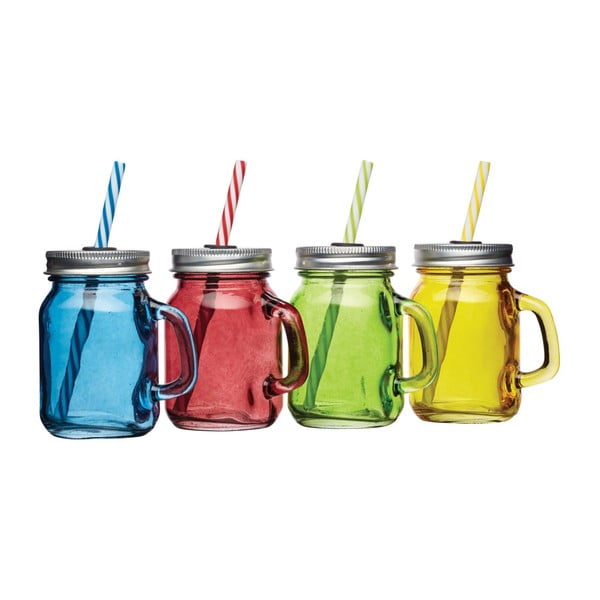 Set od 4 čaše u boji s poklopcem i slamkom Kitchen Craft Bar, 115 ml