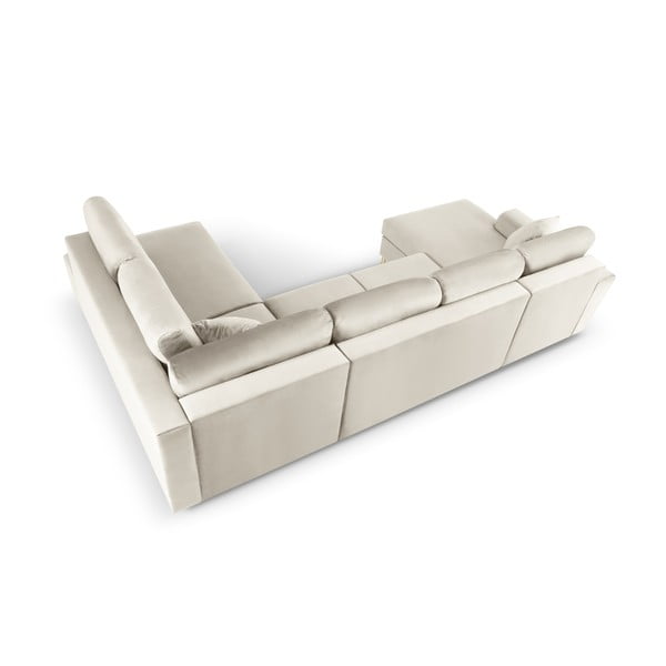 Bež baršunasti sklopiva/s prostorom za odlaganje kutna garnitura (s desnim kutom/u obliku slova "U") Kyoto – Cosmopolitan Design-image-4