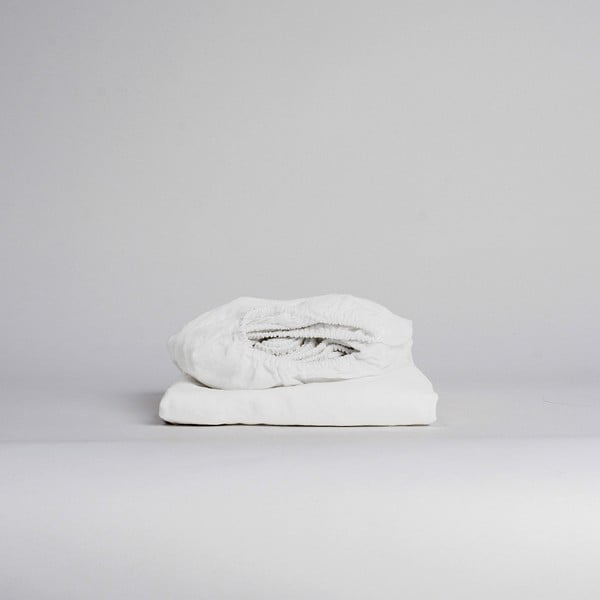 Bijela plahta s gumom od mješavine lana 90x200 cm – Linen Tales-image-1