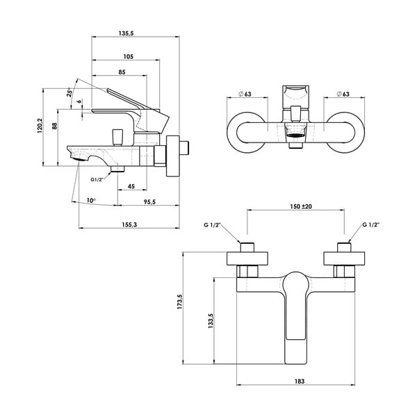 Bijela zidna slavina za kadu (s 2 izlaza) Pax – Sapho-image-2